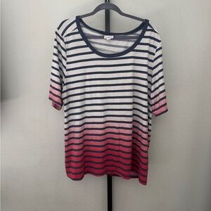 LuLaRoe Navy and Red Striped Short Sleeve Top